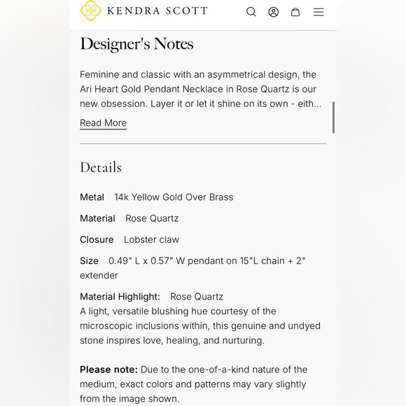 Kendra Scott Ari Heart Gold Pendant Necklace in Light Pink - Picture 7 of 8